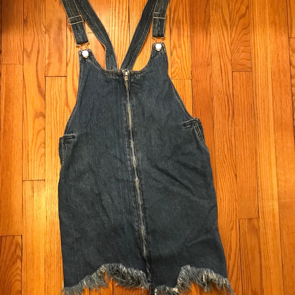Zara Frayed Denim Overall Dress